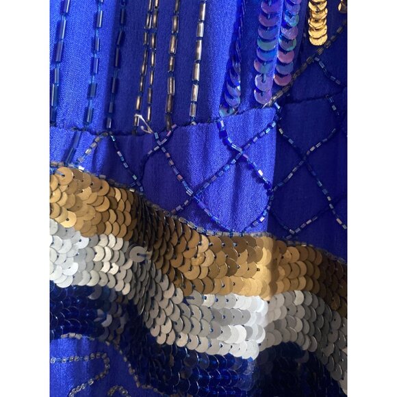 Vintage 1980s Sequin Beaded Duster Kimono Open Front Jacket Frank Usher Style - Picture 14 of 15